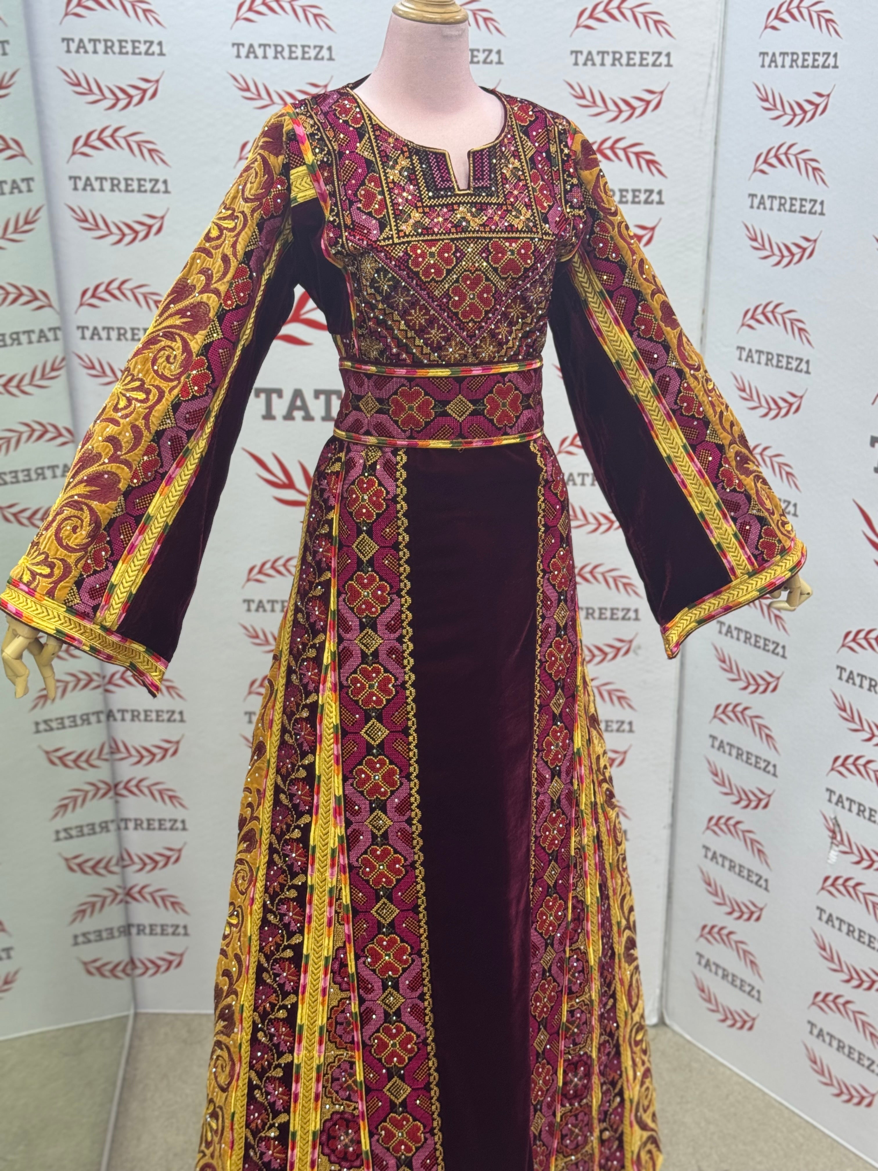 Maroon Silk Velvet Luxurious Golden Kasab Embroidery