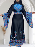 Multicolor Blue Tatreez Elegant Embroidered Dress Wide Sleeve