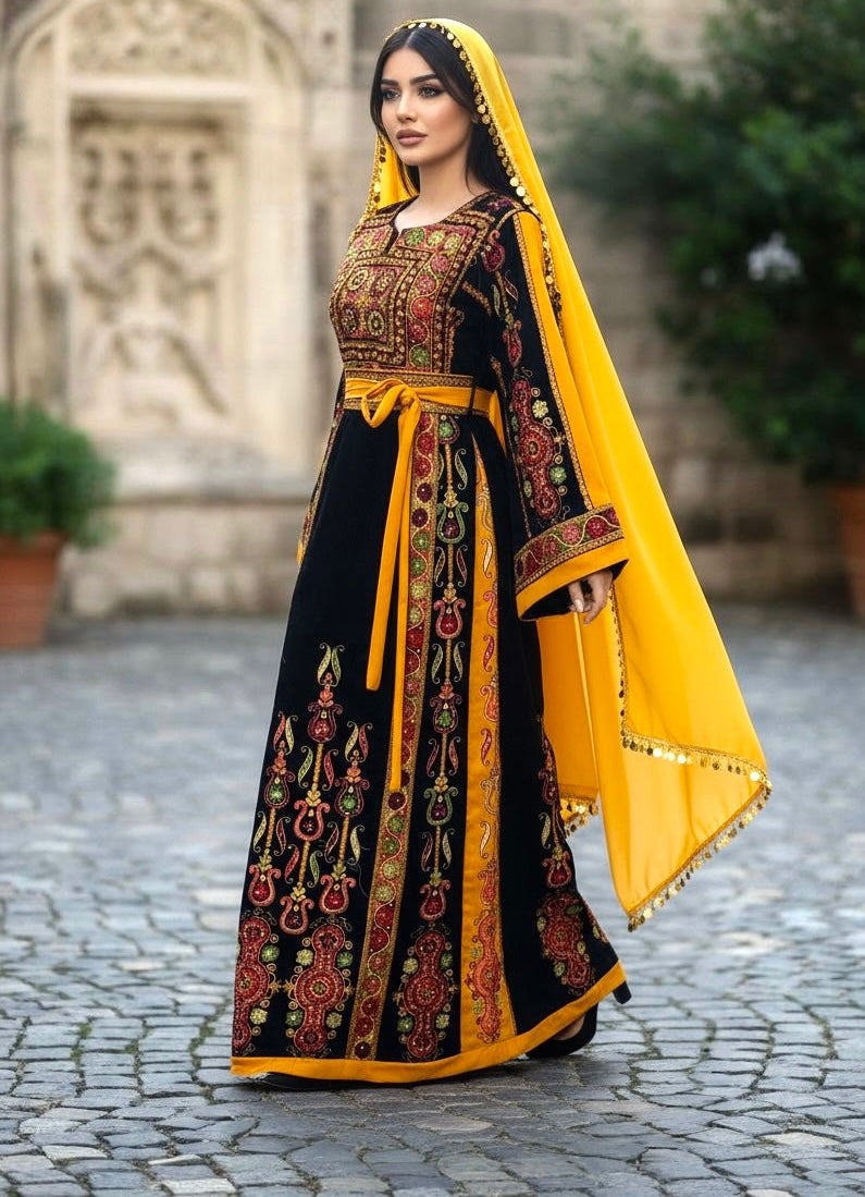 Velvet Malacca  Embroidered Palestinian Fellahi Thobe