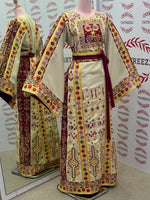 Load image into Gallery viewer, Baharej Thoub Luxury Embellishments  Beige Shade Embroidered Palestinian Thobe
