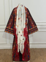 Load image into Gallery viewer, Luxury Black/ Red Majdalway Embroidered Palestinian Fellahi Thobe Whith Headpiece
