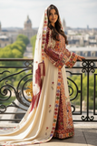 Bridal Embroidered Palestinian Fellahi Thobe With Matching Headpiece & overskirt