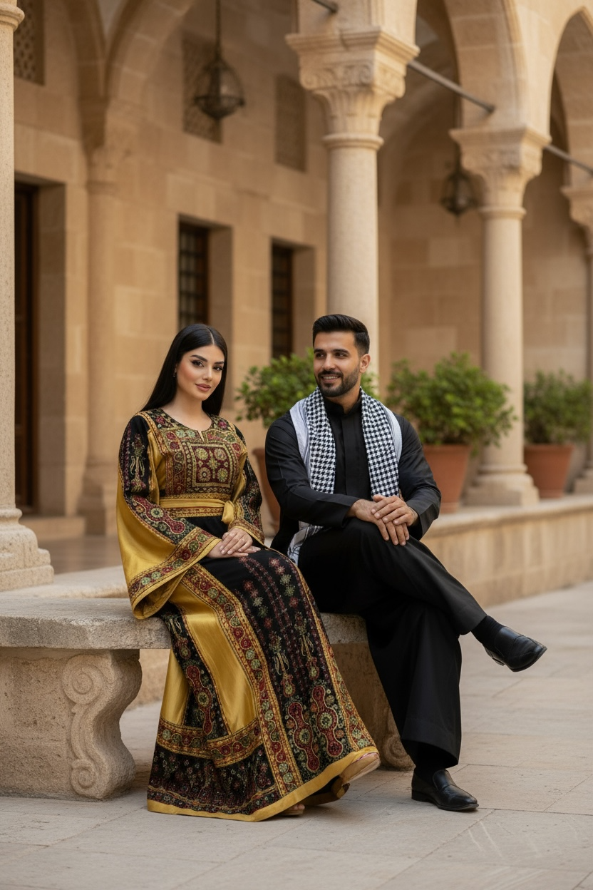 Velvet Black Palestinian Tatreez Thobe Heritage Elegance Embroidered Dress