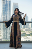 Silk Velvet Blue Thobe with Golden Stone Embroidery