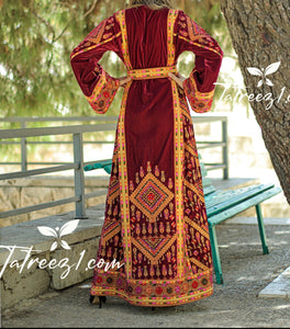 Light Velvet Light Red Shade Stoned Embroidery Thoub