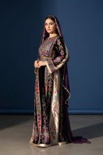 Load image into Gallery viewer, Purple Velvet Malacca Embroidered Palestinian Fellahi Thobe
