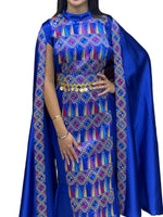 Load image into Gallery viewer, Blue Dress Sleeve Drop Tatreez Elegant Beautiful Embroidery
