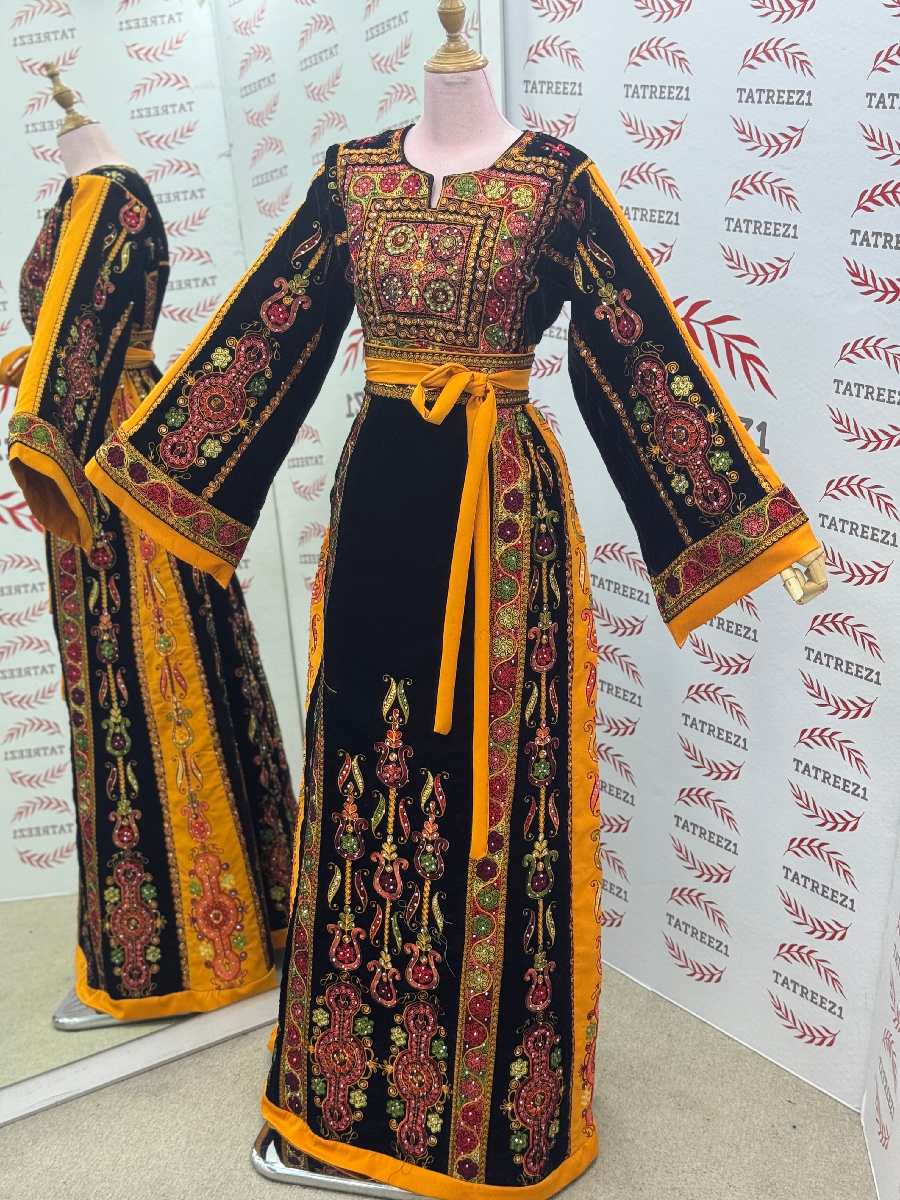 Velvet Malacca  Embroidered Palestinian Fellahi Thobe