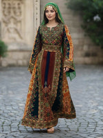 Load image into Gallery viewer, Green Jennah wnar Thoub Embroidery Thoub come with Embroidery Belt
