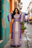 Purple thoub Embroidered Palestinian Fellahi Thobe With Belt