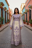 Absolutely Stunning Purple Embroidered Palestinian Fellahi Thobe With Matching Headpiece