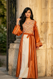 Orange Burnt Embroidery Silk Dress