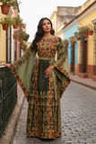 Green Glow Satin Bell Sleeve Thoub