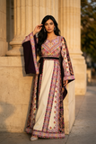 Purple Embroidered Palestinian Thobe with Wide Sleeves