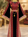 Velvet Embroidery Thoub with Dangling Beads