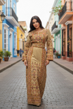 Velvet Beige Embroidery Thoub
