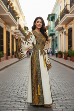 Load image into Gallery viewer, Green Embroidered Palestinian Thobe Wide Sleeves
