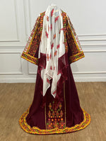 Load image into Gallery viewer, Burgundy Malacca Silk Thoub with Stone Embroidery and Overskirt
