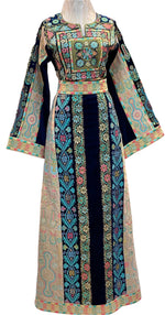 Load image into Gallery viewer, German velvet  Multicolored Gorgeous Palstainen Embroidery Traditional Long Thoub
