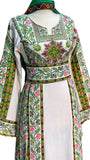 Etameen Light Beige Shade Traditional Green Embroidered Palestinian Fellahi Thobe