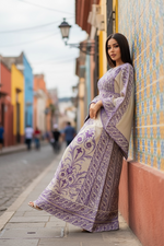 Load image into Gallery viewer, Absolutely Stunning Purple Embroidered Palestinian Fellahi Thobe With Matching Headpiece
