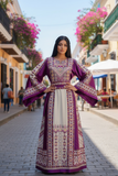 Elegant & Bold Palestinian Thoub glow amidst city colors.