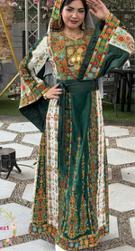 Load image into Gallery viewer, Malacca Velvet Material Green Stone Embroidery Thoub With Matching Headpiece
