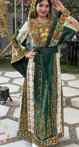 Malacca Velvet Material Green Stone Embroidery Thoub With Matching Headpiece