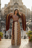 Floral Embroidered Palestinian Beige Thobe with Wide Sleeve