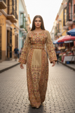 Velvet Beige Embroidery Thoub