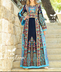 Navy Velvet Malacca Embroidered Palestinian Fellahi Thobe