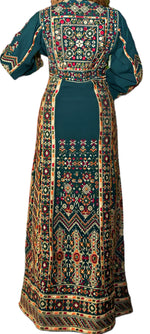 Load image into Gallery viewer, Green Embroidered Jordanian Palestinian Thoub Dress
