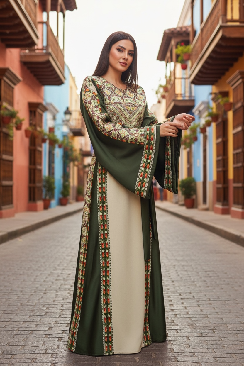 Simply Elegant Wide Sleeve Thoub Embroidered Palestinian Thobe