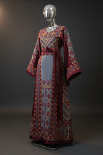 Load image into Gallery viewer, Luxury Gray Palestinian Fellahi Thobe with Traditional Embroidery
