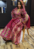 Magenta Malacca silk Velvet Material Stone Embroidery Thoub With Matching Headpiece and reversible belt