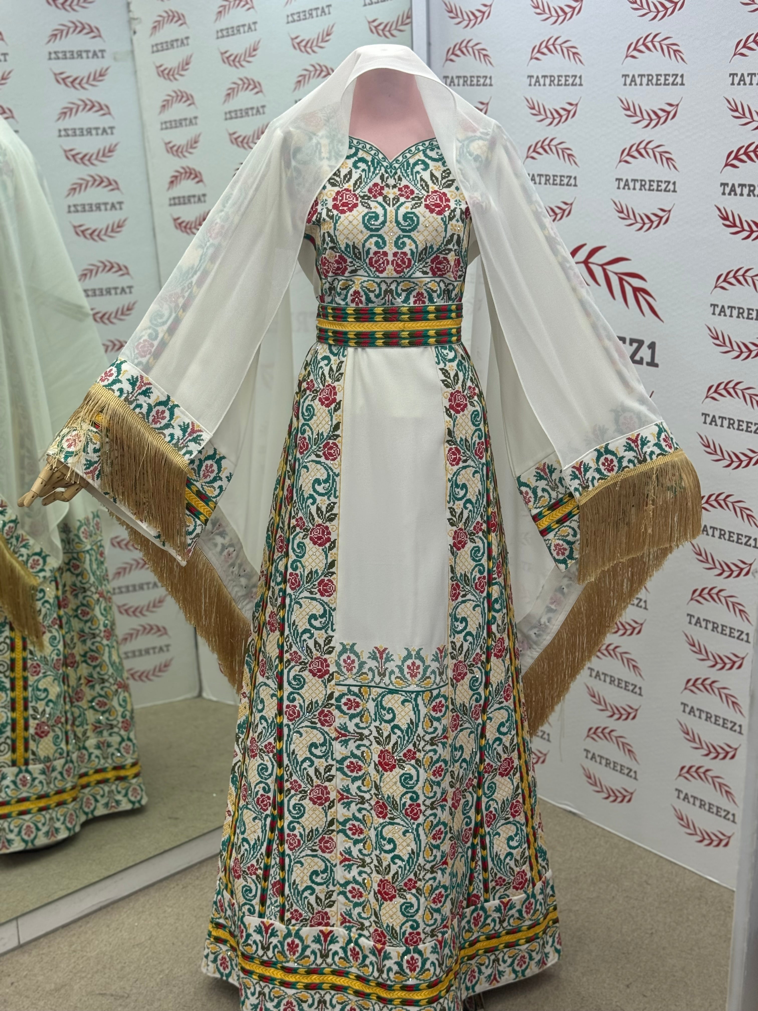 The Saffron Bloom Thobe Paired with the Matching Heritage Shawl