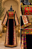 Qasab Black  Malacca Silk German Velvet Thoub with Embroidery