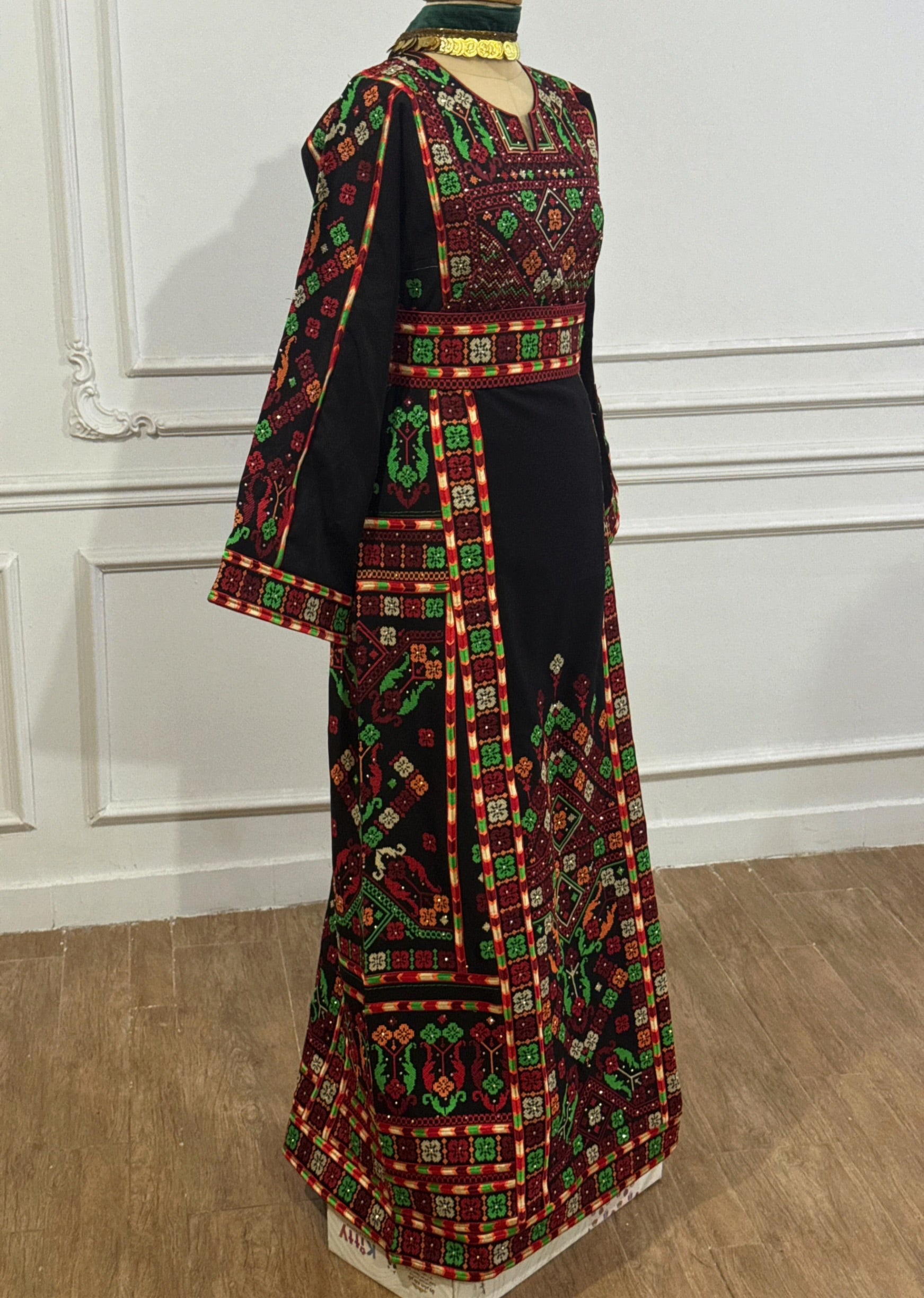 Elegant Black Thobe with Colorful Geometric Embroidery