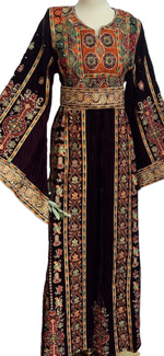 Load image into Gallery viewer, Maroon Thoub Tatreez Palestinian Fellahi Thobe With Embroidery Belt
