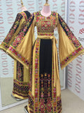 Luxury Embroidery  Golden Traditional Palestinian Thobe Machine Made