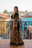 Green Manajel Embroidery Velvet Stones Long Thoub
