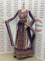 Load image into Gallery viewer, Purple Traditional Palestinian Thobe – Richly Embroidered Elegance
