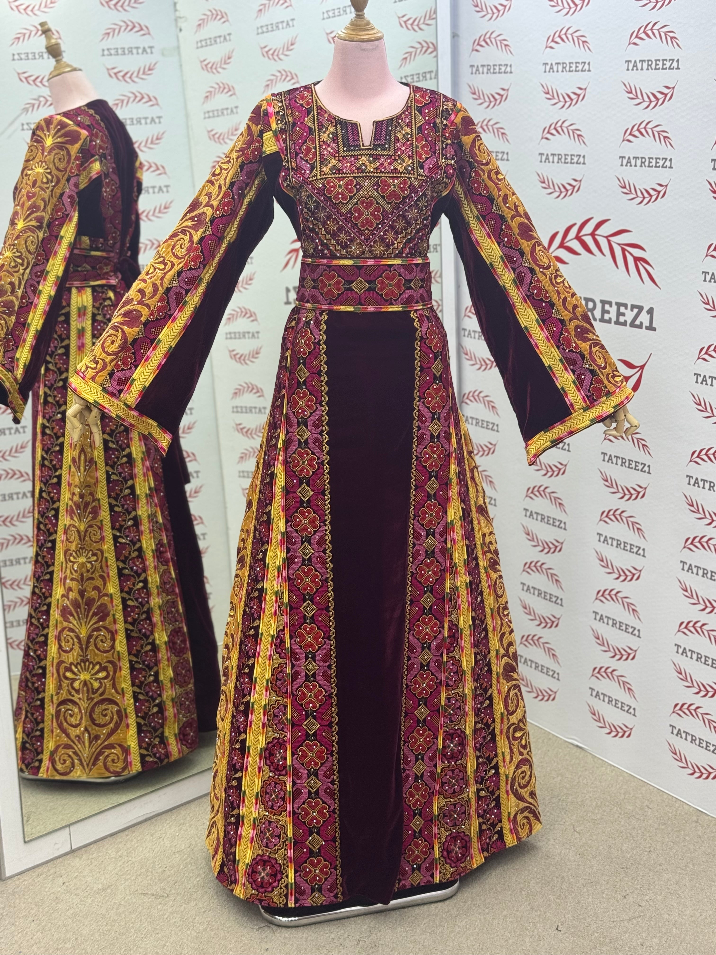 Maroon Silk Velvet Luxurious Golden Kasab Embroidery