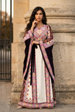 Purple Embroidered Palestinian Thobe with Wide Sleeves