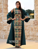 Load image into Gallery viewer, Green 3 pieces  Embroidery Bisht tatreez With Matching Dress
