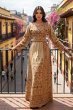 Velvet Beige Embroidery Thoub