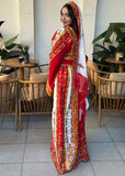 Traditional Palestinian Red Thobe with Intricate Embroidery – Machine Made with Matching Head Scarf
