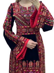 Red & Black Traditional Thobe Embroidery With Matching Belt