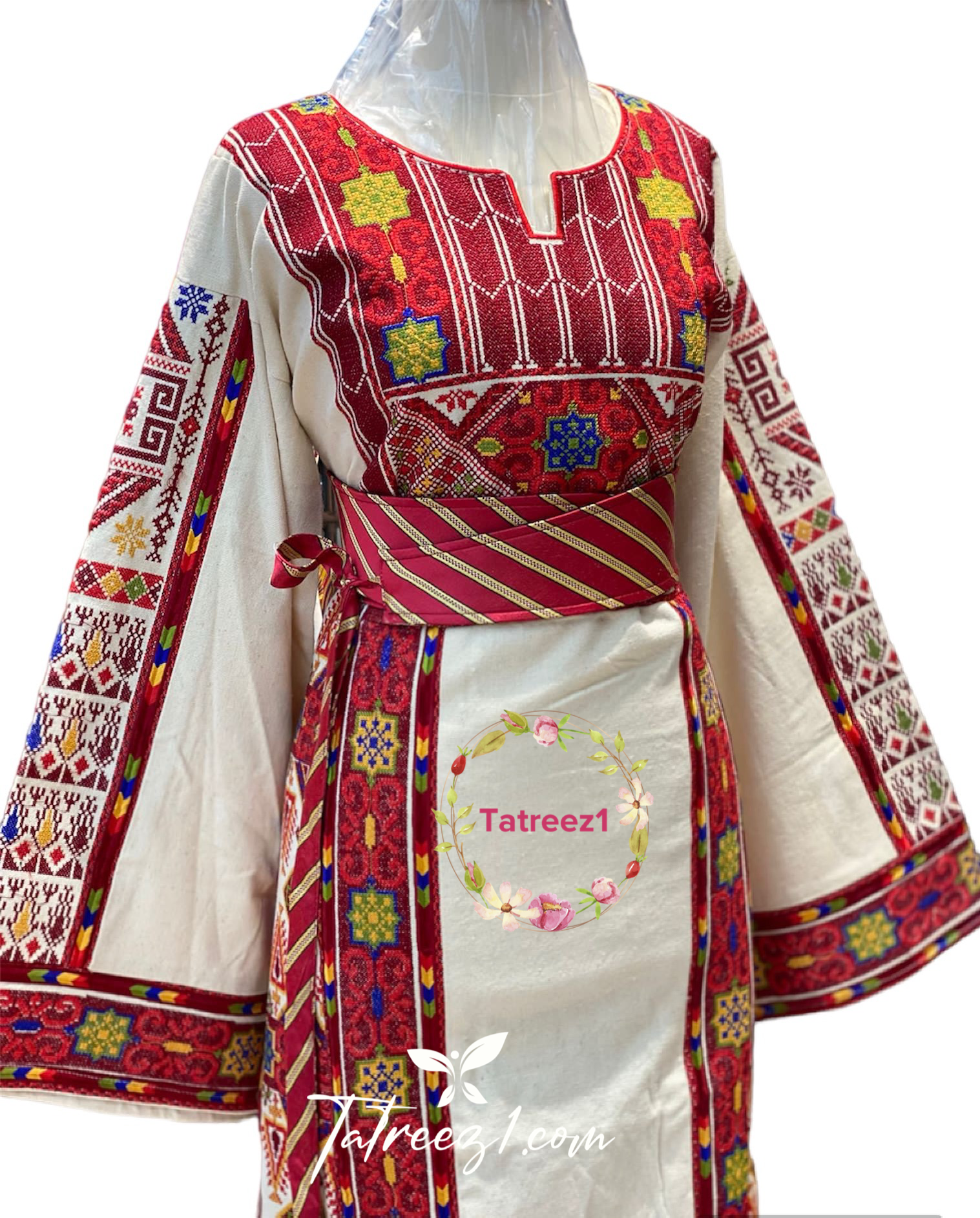 Etameen Traditional Red Embroidered Palestinian Fellahi Thobe