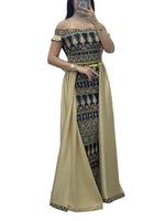 Load image into Gallery viewer, Black/ Gold  Dress Off Shoulder Embroidered long Overskirt
